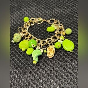 Chunky Chic Gold Tone Bracelet with Lime Green Charms